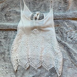 LA Hearts White Lace Crop Cropped Top